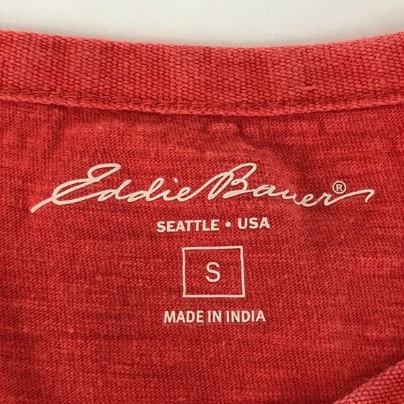 Eddie Bauer Split Neck Knit Top Women’s Size Small Orange 3/4 Sleeves Stretch - Picture 10 of 13